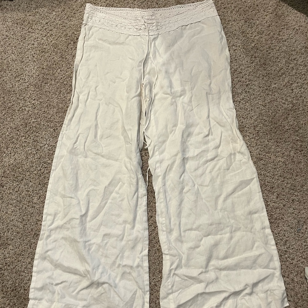 Vintage Forever 21 Crochet Detail Low Rise Linen Pants